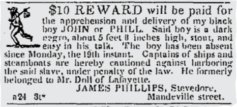 Newspaper ad for escaped slave
