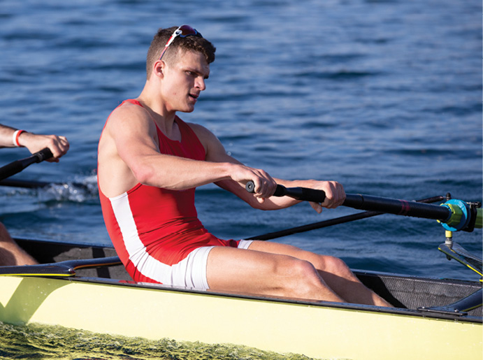 Grady rowing in a skif.